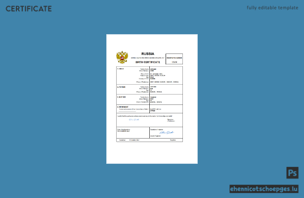 Russische Geburtsurkunde (Word und PDF), vollständig bearbeitbare Beispielvorschau